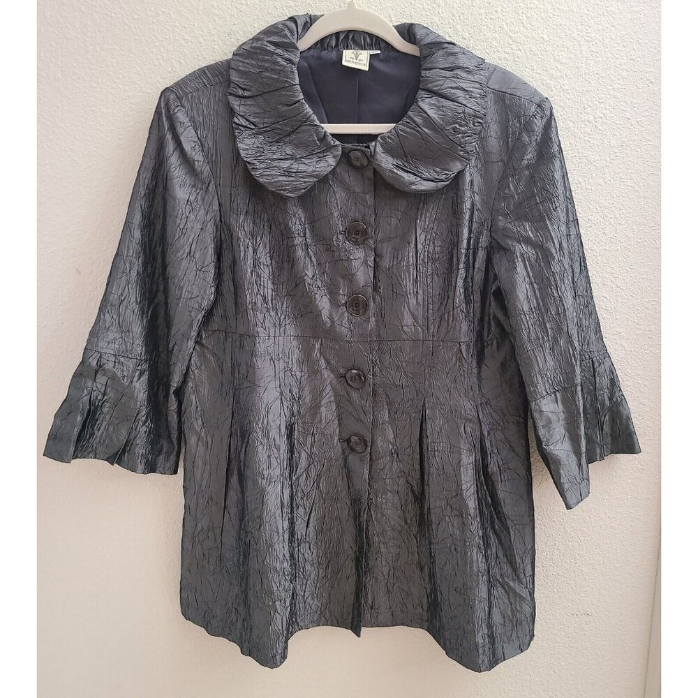 Virginia Taylor Women Silver Gray Collared Button Up Blazer 3/4 Sleeve sz Large
